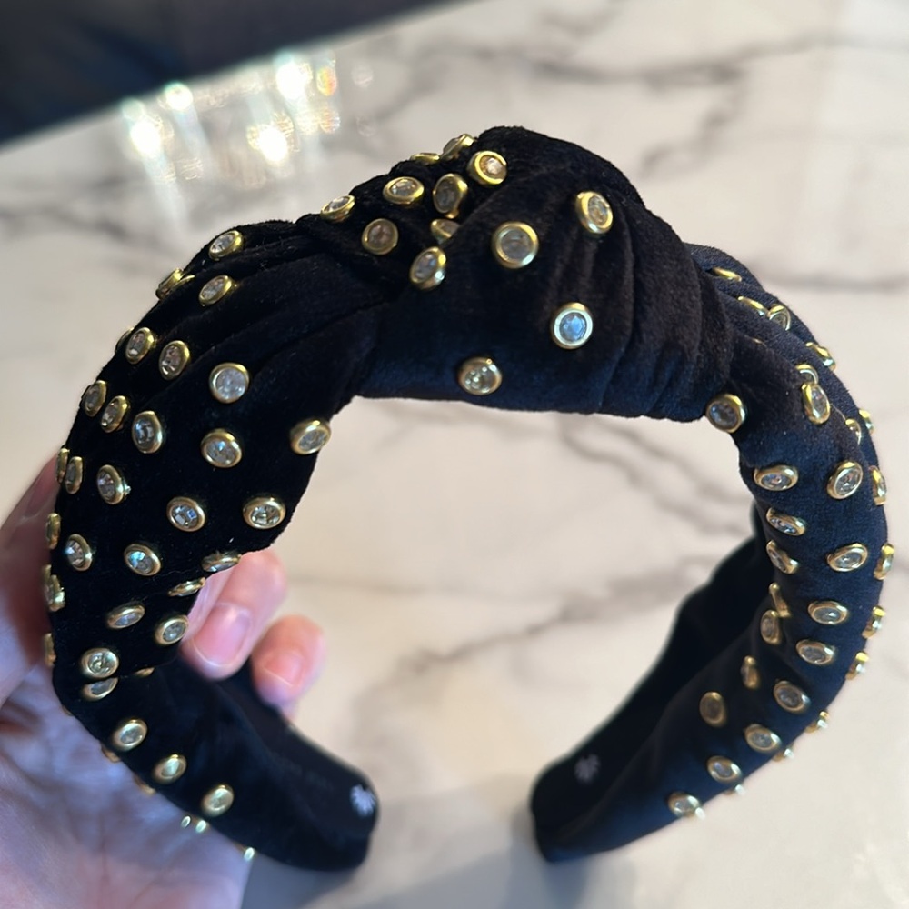 Lele Sadoughi Black Velvet & Crystal Knot Headband